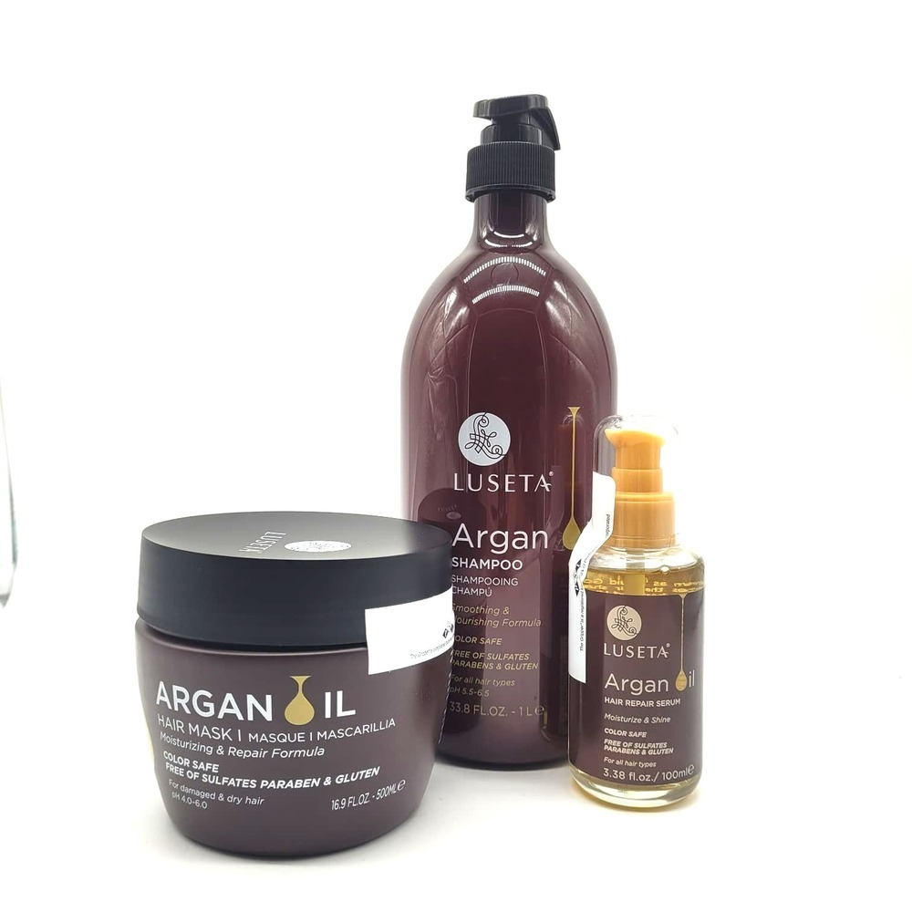 Luseta Argan Oil Hair Care Set Shampoo, Mask & Serum Pack‎ of 3 Sulfate-Free